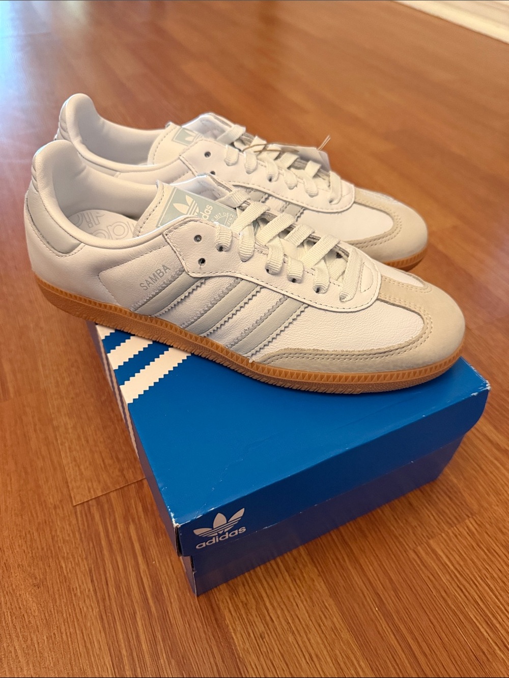 adidas Samba Leather Sneakers in Off-White with Gum Sole
